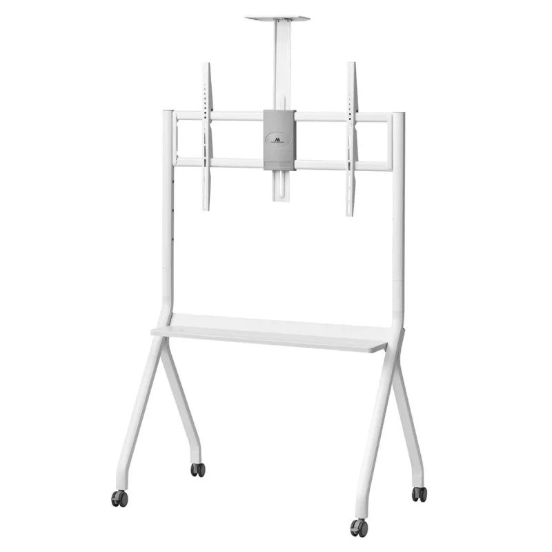 Soporte de TV de suelo MACLEAN MC-114 W para pantallas 55 inch–100 inch, blanco, VESA hasta 900x600, carga máxima 120 kg, altura 115–152 cm, estante