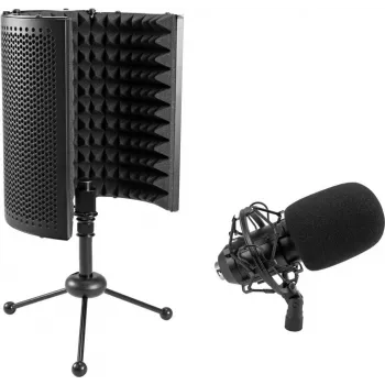 Set de micrófono de condensador de gran diafragma Omnitronic CM-78MK2 con sistema absorbedor de micrófono de mesa AS-04