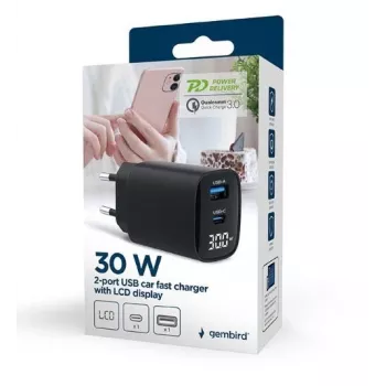 Cargador portátil Gembird TA-UC-PDQC30LCD-BK-01 carga rápida negro