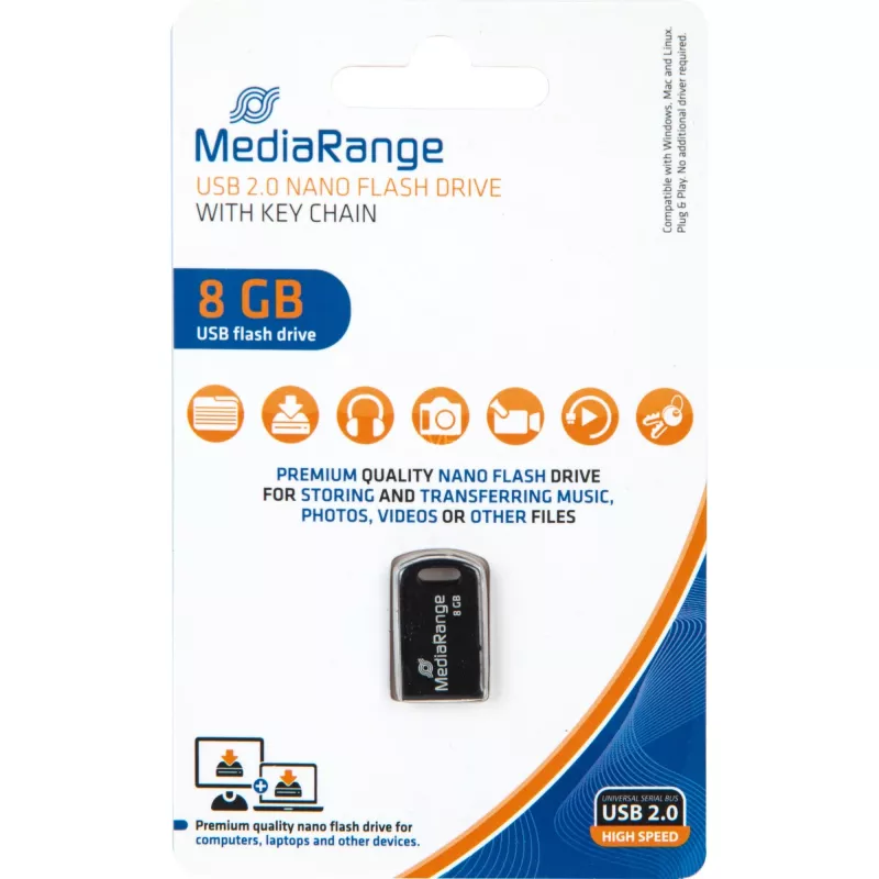 MediaRange Nano - Memoria flash USB - 8 GB - USB2.0 - Negro (MR920)