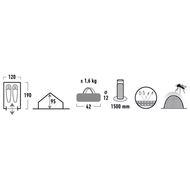 Tienda de campaña PROMIS NT80 — tienda de camping para 3 personas con avance y mosquitera, superficie base 2x2 m