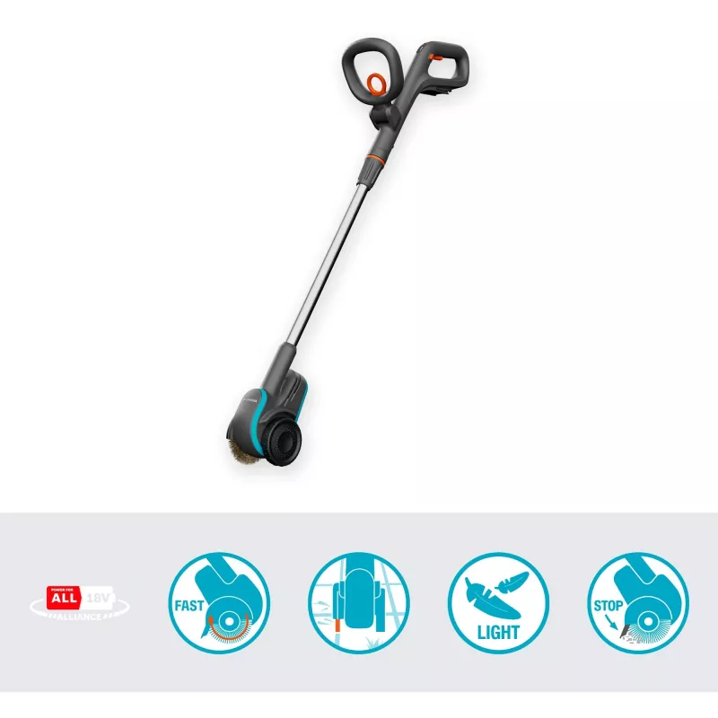 Gardena 14820-55 EasyWeed 1800/18V P4A solo cepillo de juntas inalámbrico quitamalezas, sin batería ni cargador, gris/turquesa