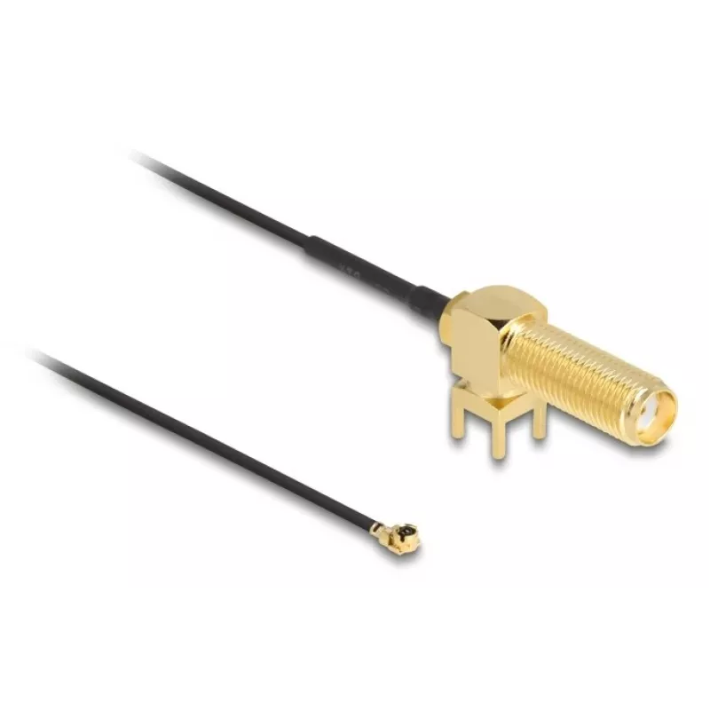 Cable de antena DeLOCK SMA 90° conector hembra PCB cable coaxial blindado 0,15 m I-PEX MHF1 negro dorado