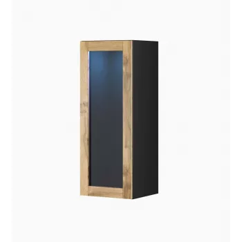 Vitrina Cama Meble VIGO 90 cristal, de pared, 90×35×32 cm, negro/roble wotan