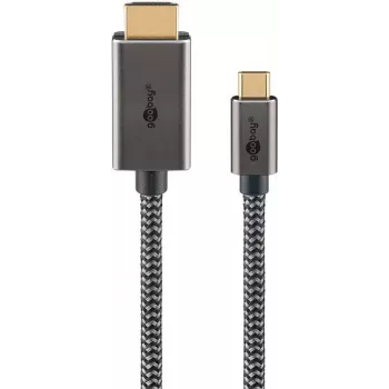 Cable trenzado USB-C a HDMI Goobay 4K a 60 Hz 3 m negro plateado - conector macho> (75701)