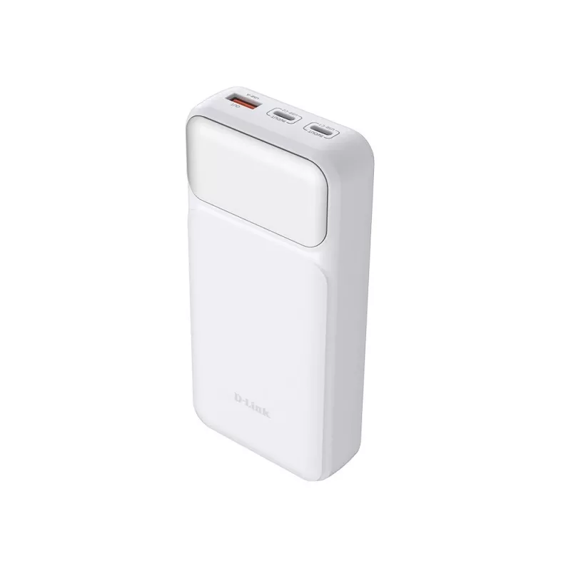 Batería externa D-Link DPP-201 — 20000 mAh, 1× USB-A, 2× USB-C, blanca