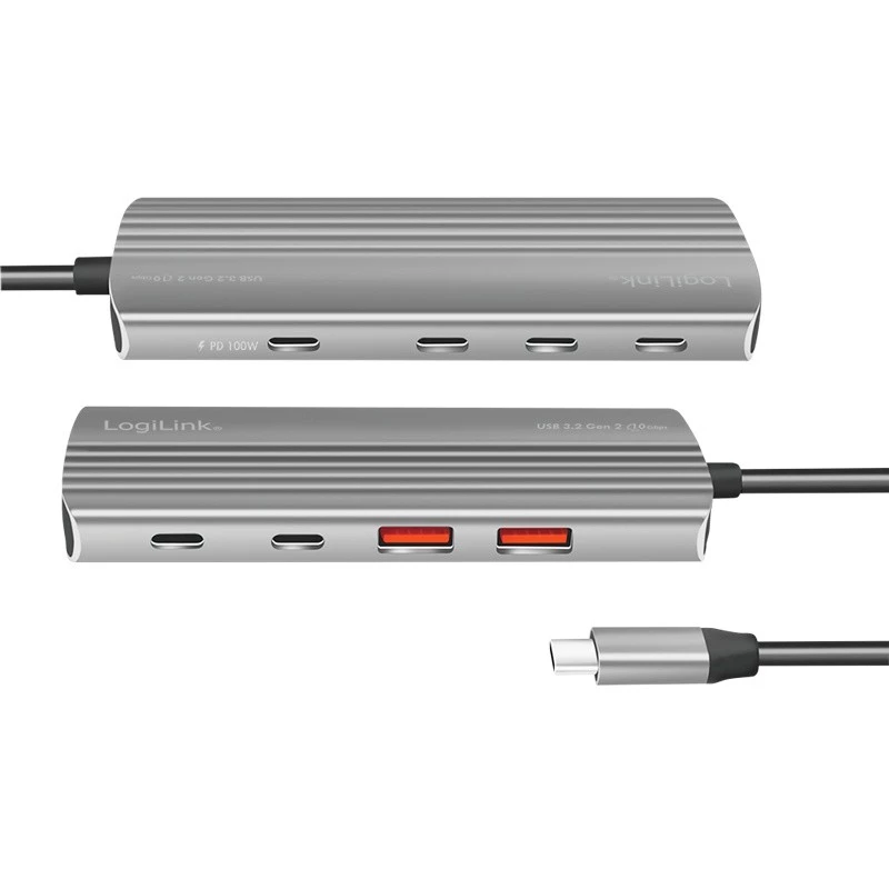 LogiLink hub USB 3.2 Gen2 7+1 puertos 2x USB-A 5x USB-C PD 100W aluminio