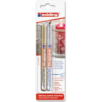 Set de rotuladores Edding e-751, punta redonda, metálico Oro y Plata, pack de 2