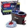 Vileda H2PrO Spin Mop set, fregona rotativa con sistema de dos depósitos y mango telescópico, microfibra, negro/rojo/azul