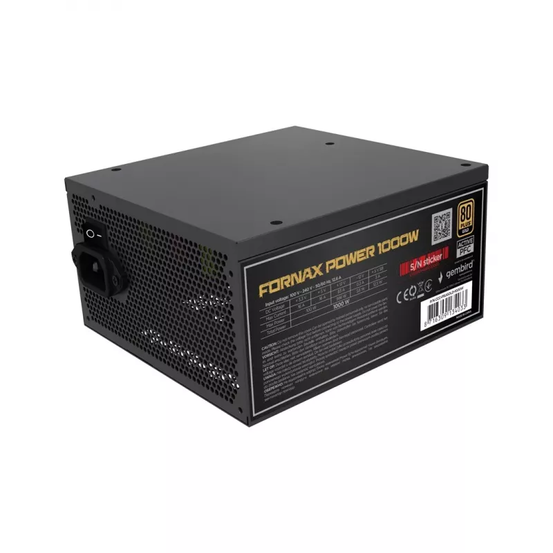 Gembird CCC-PSUGOLD-1000W fuente de alimentación Fornax Power 1000W PFC activo ventilador 12cm 80+Gold