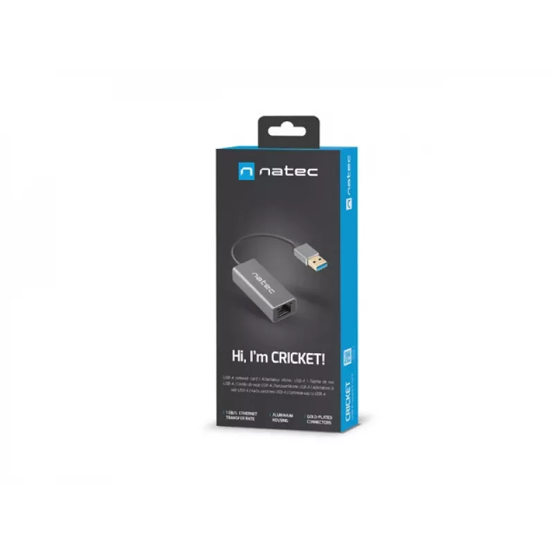 Natec Cricket NNC-1924 adaptador Ethernet de USB 3.0 Tipo A a RJ45, 1000 Mbit/s, cable de 15 cm, negro