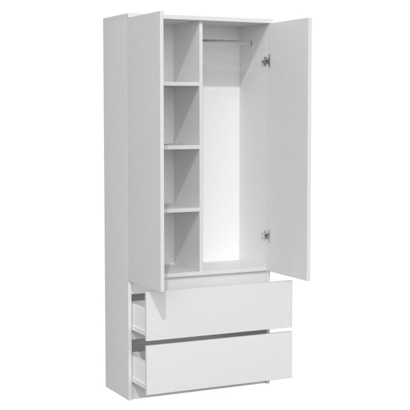 Top E Shop SZAFA MALWA B armario de dormitorio, 5 estantes, 2 puertas, blanco