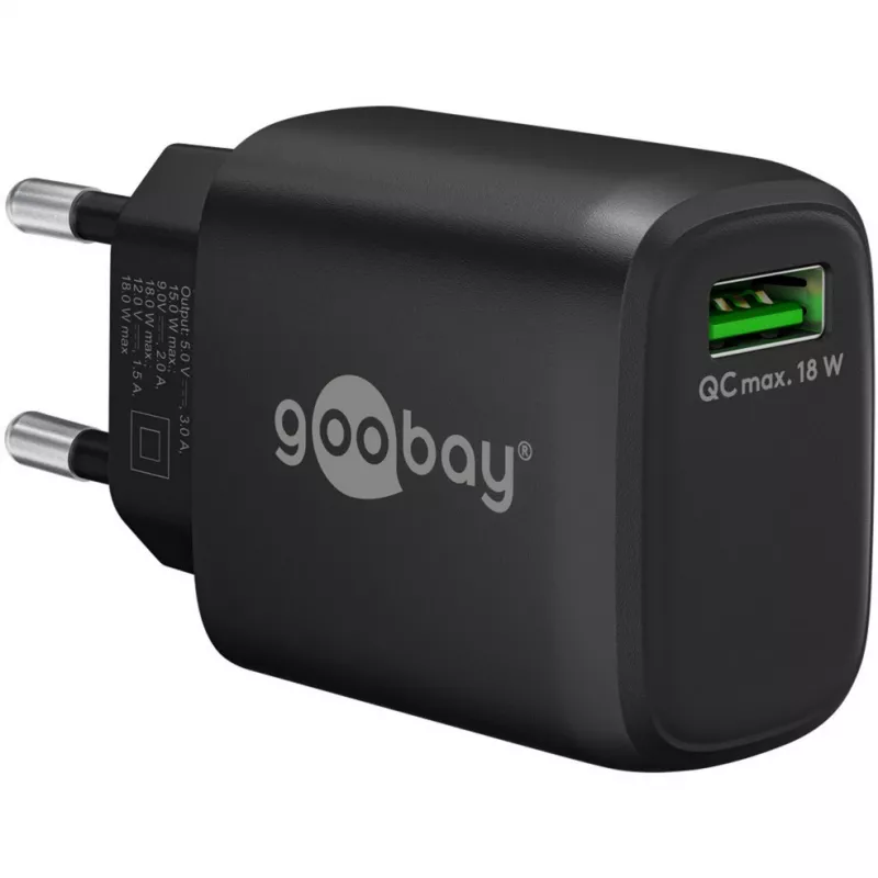 Cargador rápido USB-A QC (18 W) (negro)