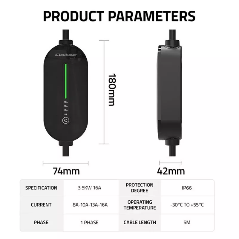 Cargador móvil para coches eléctricos, Type2, 3,5 kW, 5 m