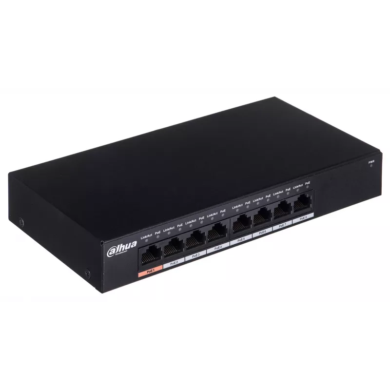 Switch de red Dahua Technology PFS3008-8GT-96 no gestionado L2 Gigabit Ethernet (10/100/1000) Power over Ethernet (PoE) negro