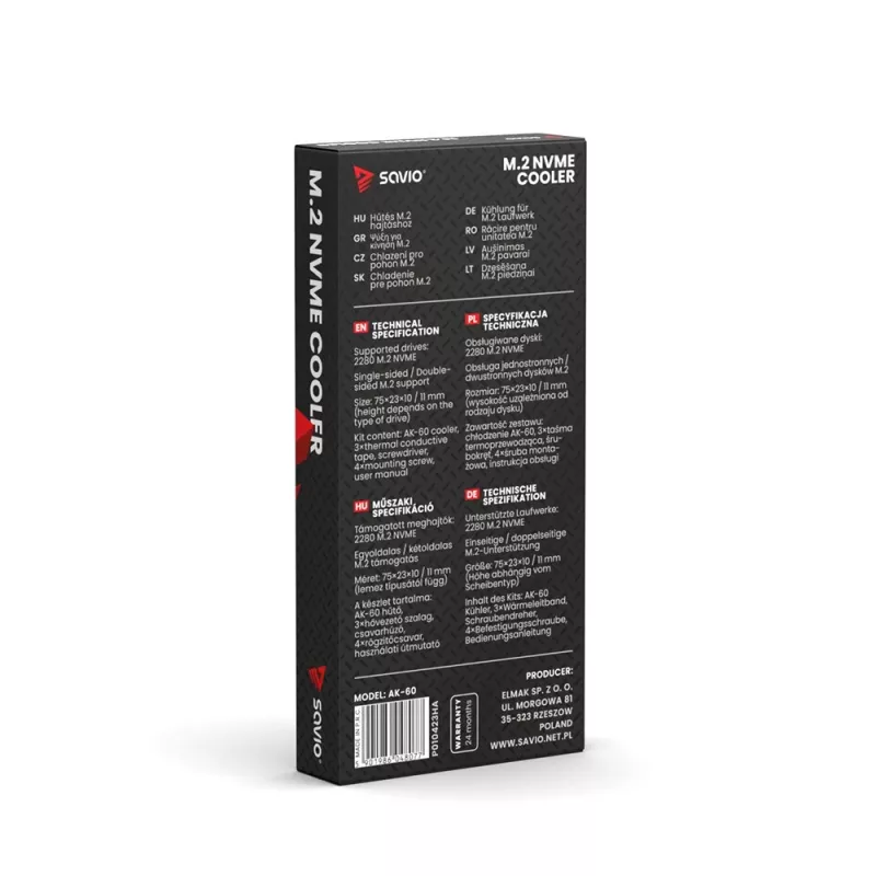 SAVIO AK-60 disipador para unidades M.2 NVMe 2280, negro