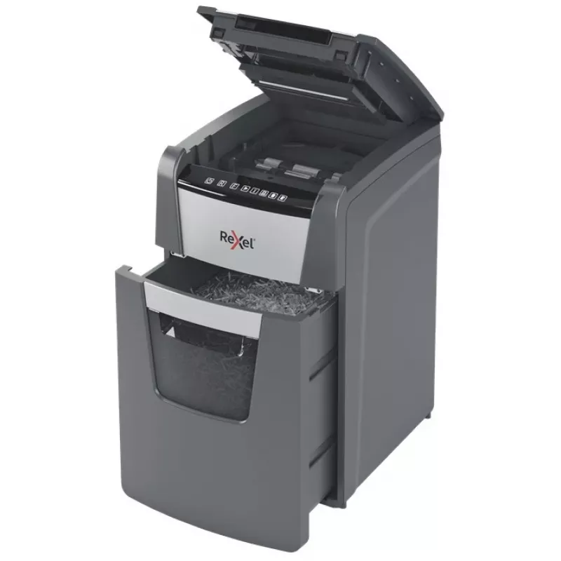 Rexel Optimum AutoFeed+ 130M destructora de papel, microcorte 2 x 15 mm, P-5, 130 hojas, depósito de 44 l