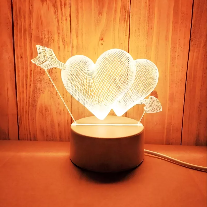 Lámpara de noche Extralink HOME ilusión óptica 3D 'Pierced Hearts' lámpara de mesita USB