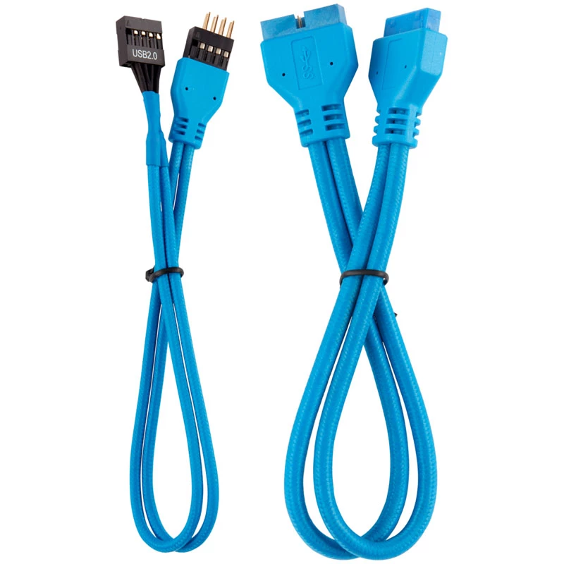 Kit de extensión de cables del panel frontal Corsair Premium Sleeved, azul