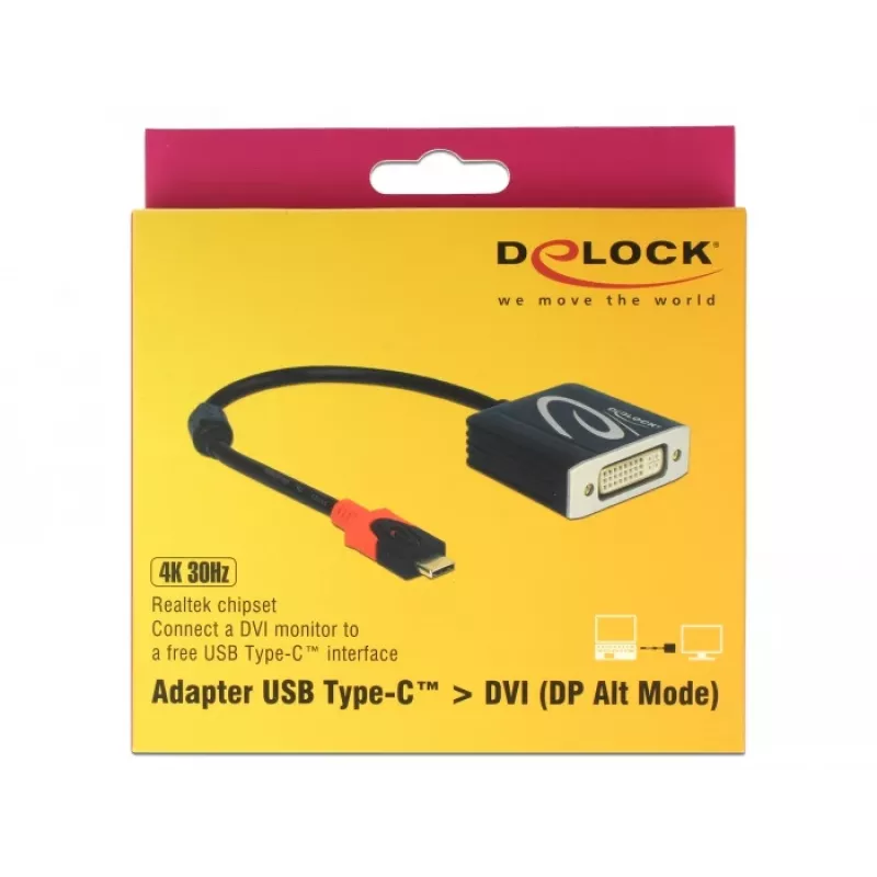 Adaptador de cable de vídeo DeLOCK 61213 USB Type-C a DVI 0,2 m negro