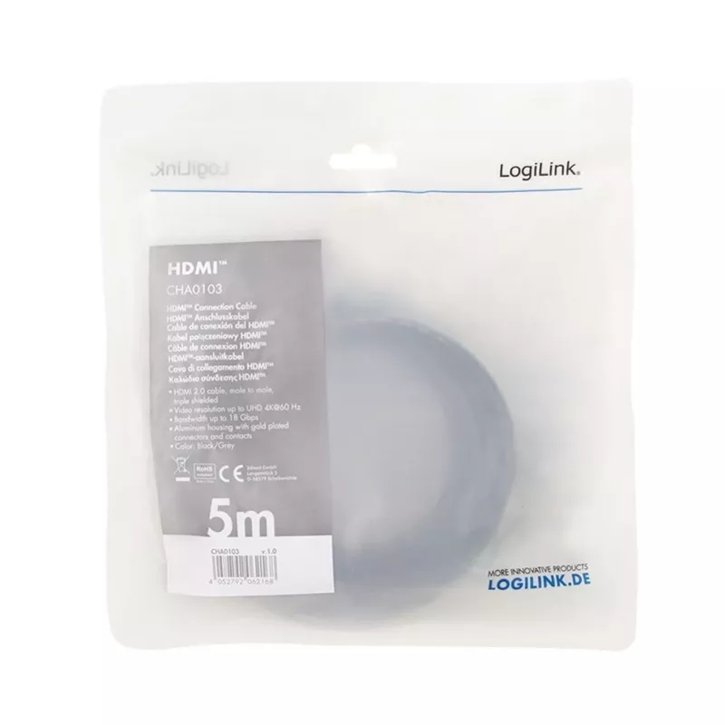 Cable HDMI 4K/60Hz, ALU, negro, 5 m