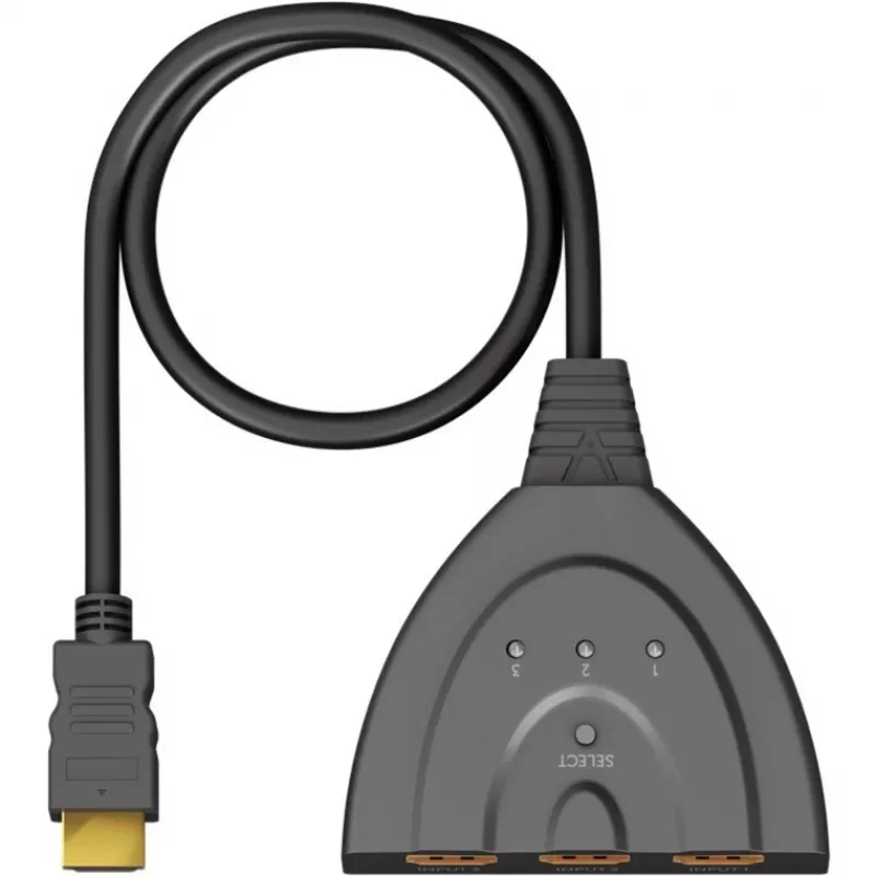 Caja conmutadora HDMI 3 a 1 (4K @ 60Hz), conmutador HDMI (negro, cable de 55cm)