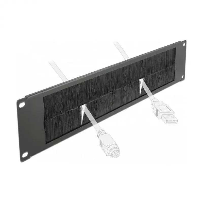 Panel de cepillos DeLOCK 19 pulgadas regleta de gestión de cables con cepillos 2U negro