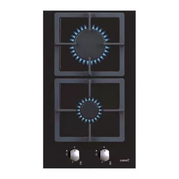 Placa de gas integrable CATA SCI 3002 BK, 30 cm, 2 zonas, mandos giratorios, cristal negro