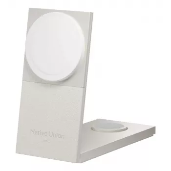 Cargador inalámbrico Native Union Rise 3 en 1 Qi2 — USB, cable de 2 m, gris claro (arenisca)
