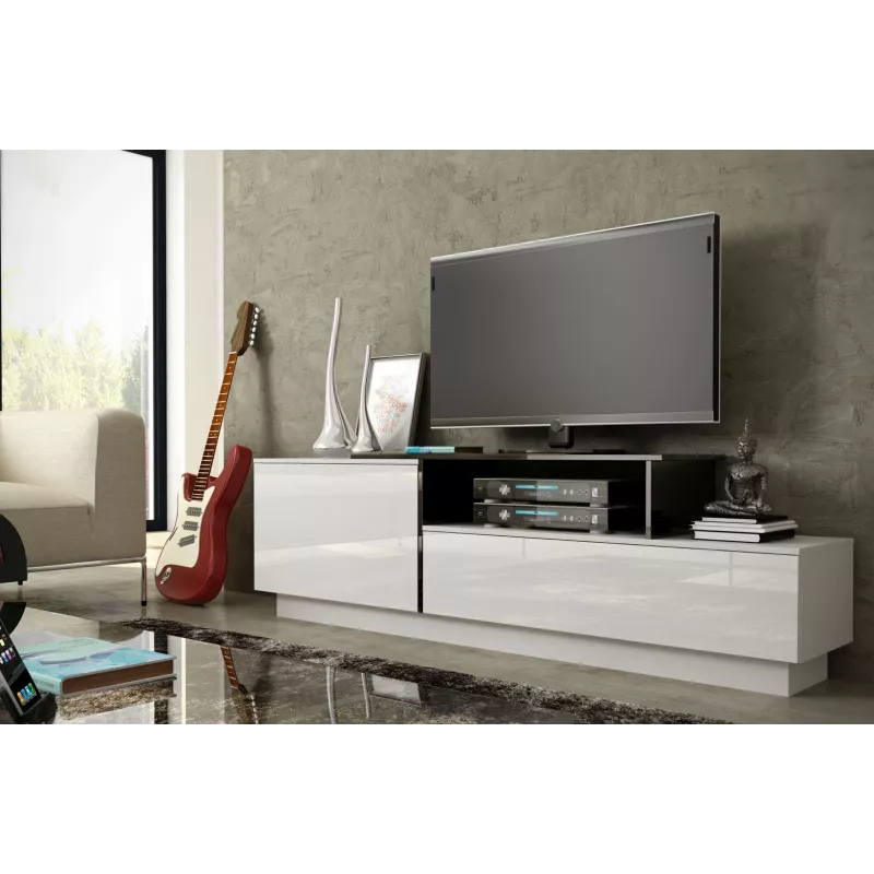 Mueble de TV Cama SIGMA 3 180 blanco/blanco brillante + negro