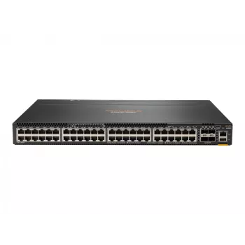 HPE - Aruba 6300M - Switch - L3 - gestionado - 48 x 10/100/1000 (1 PoE+) + 4 x 1 Gigabit / 10 Gigabit / 25 Gigabit / 50 Gigabit SFP56 (Uplink / Stacking) frontal y lateral a posterior