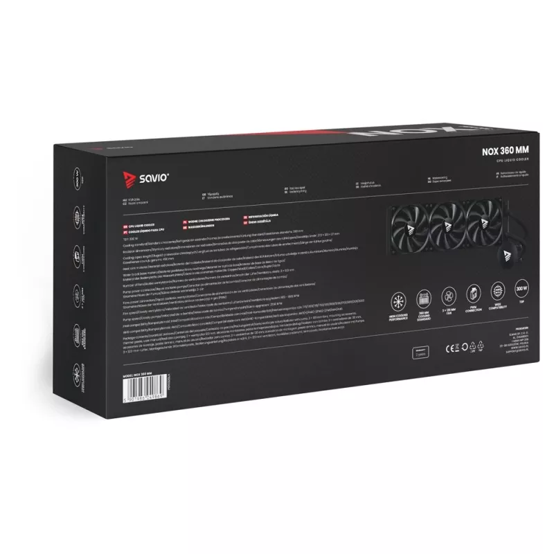 Kit de refrigeración líquida SAVIO NOX 360 mm (3 ventiladores de 120 mm, base de cobre, radiador de aluminio) negro, 600–1800 rpm