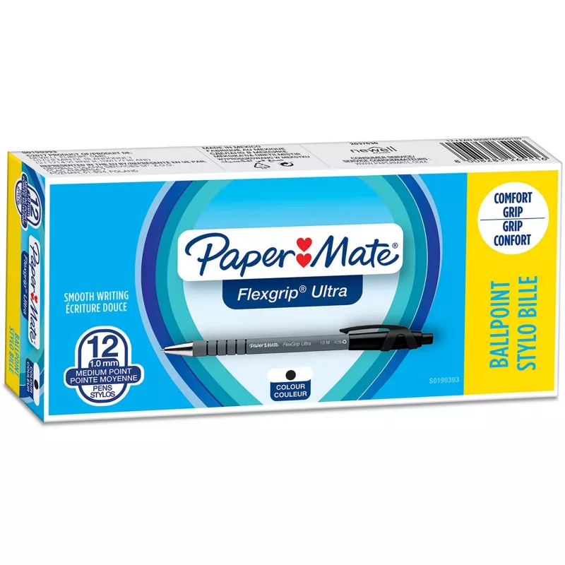 Paper Mate Flexgrip Ultra - clip - bolígrafo retráctil con clip - negro - 12 uds. - medio