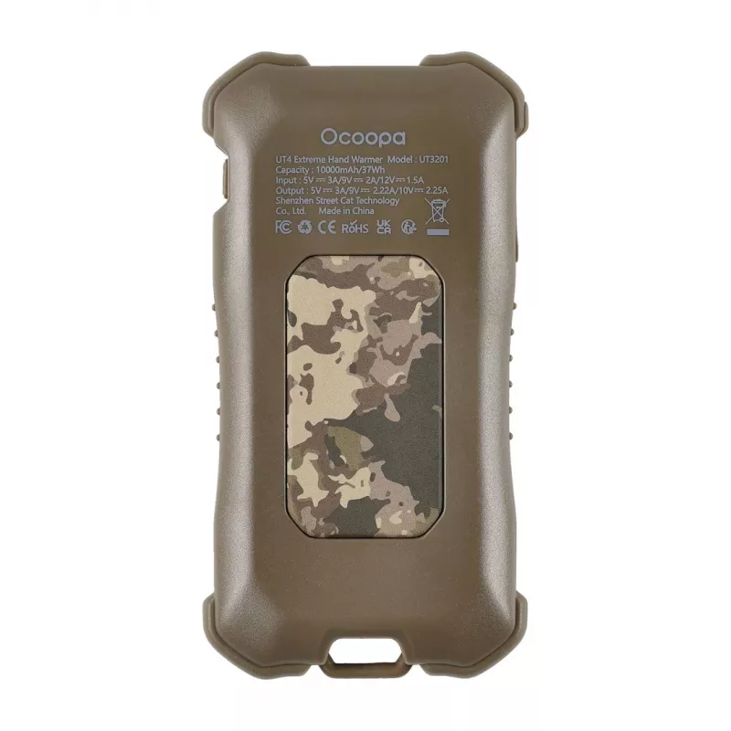 Calefactor eléctrico Ocoopa UT3201 Camouflage — Calefactor cerámico portátil con batería externa de 10.000 mAh y hasta 18 horas de funcionamiento