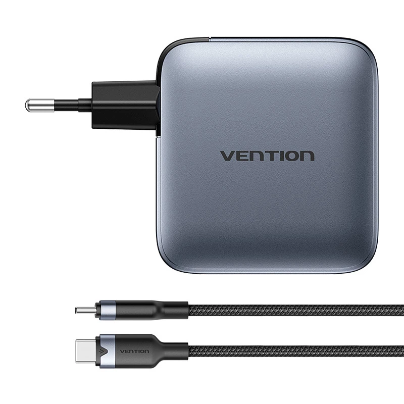 Vention TZ-FETH0-EU cargador GaN de 100 W, 3x USB-C + 1x USB-A, con cable USB-C a USB-C de 1 m