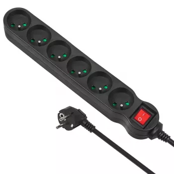 Alargador de corriente MACLEAN MCE225 — cable de 1.5 m, 6 tomas AC Type F, interior, negro