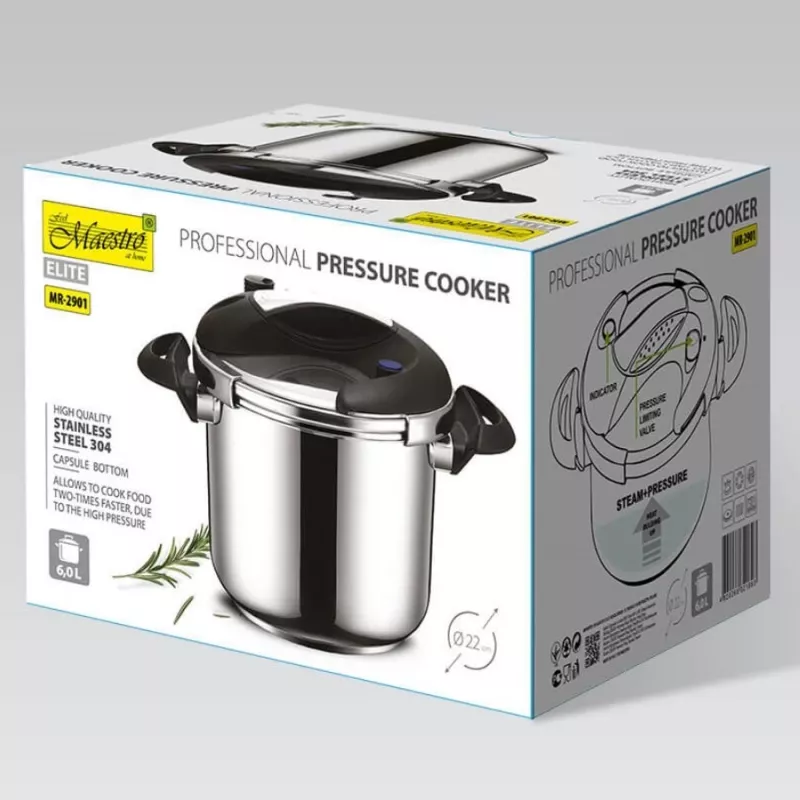 Olla a presión Maestro MR-2901, 6 L, 22 cm, plateada, 80 kPa