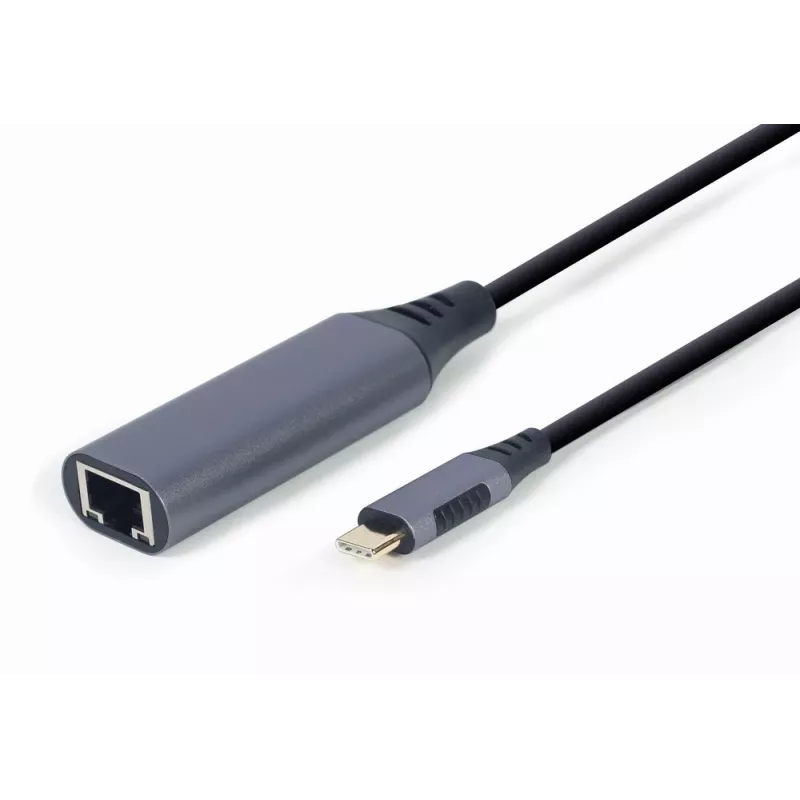 Adaptador de red Gembird A-USB3C-LAN-01 Type-C USB 3.2 Gen 1, Gigabit RJ-45, cable de 0,15 m, carcasa metálica, gris/negro