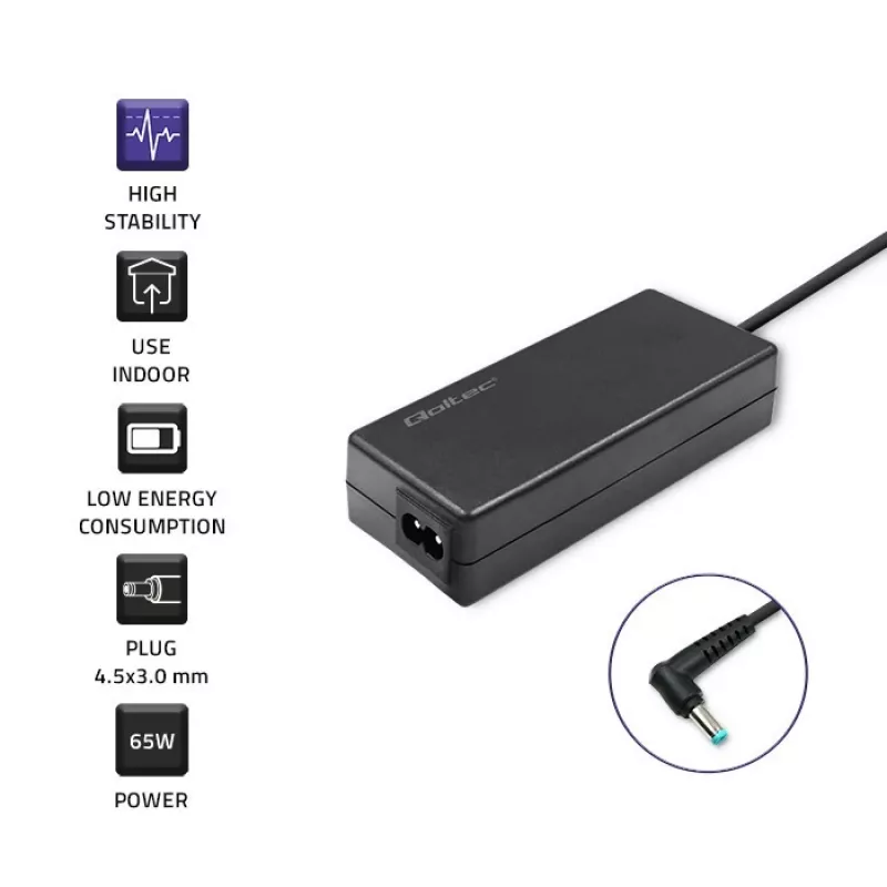Fuente de alimentación Qoltec 51555 para interiores 65W negro