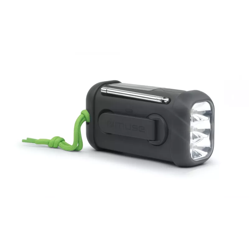 Muse MH-08 MB radio solar portátil con manivela y linterna, negro