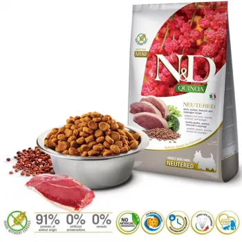 FARMINA N&D Quinoa Perro pato, brócoli, espárragos Neutered Adult Mini - Pienso - 2,5 kg