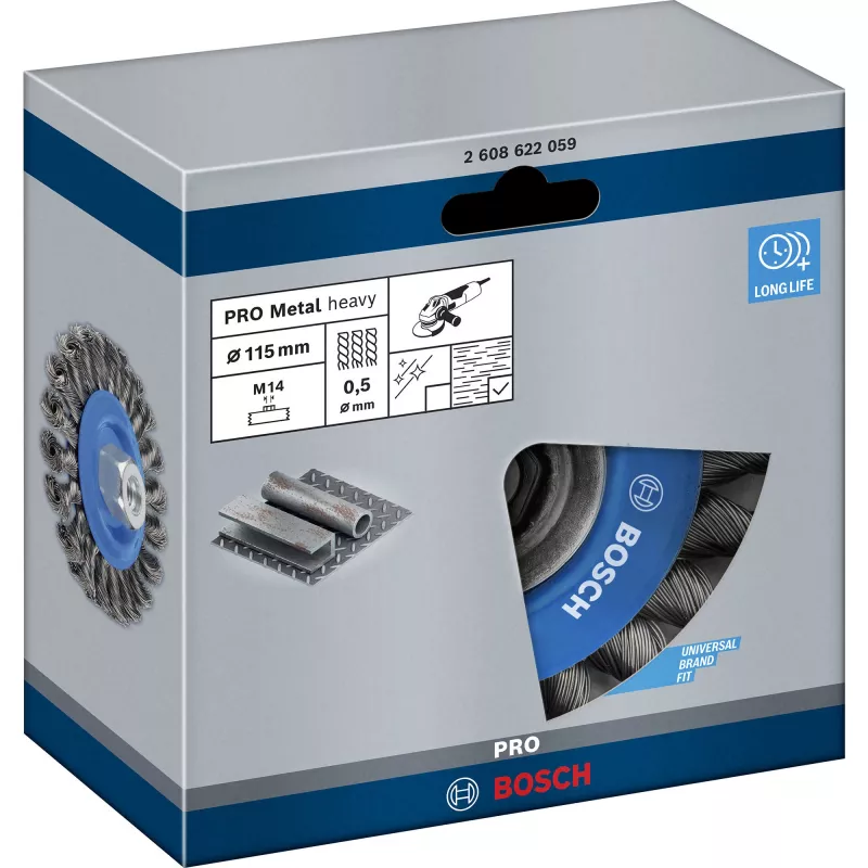 Bosch Heavy for Metal 2608622059 cepillo de disco de alambre de acero trenzado, Ø 115 mm, alambre de 0,5 mm, M14, para amoladoras angulares