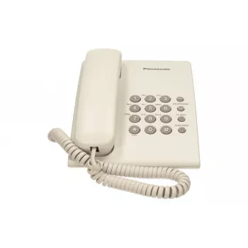 Teléfono analógico Panasonic KX-TS500PDW — 16 teclas, blanco, montaje en mesa/pared, agenda de 100 contactos