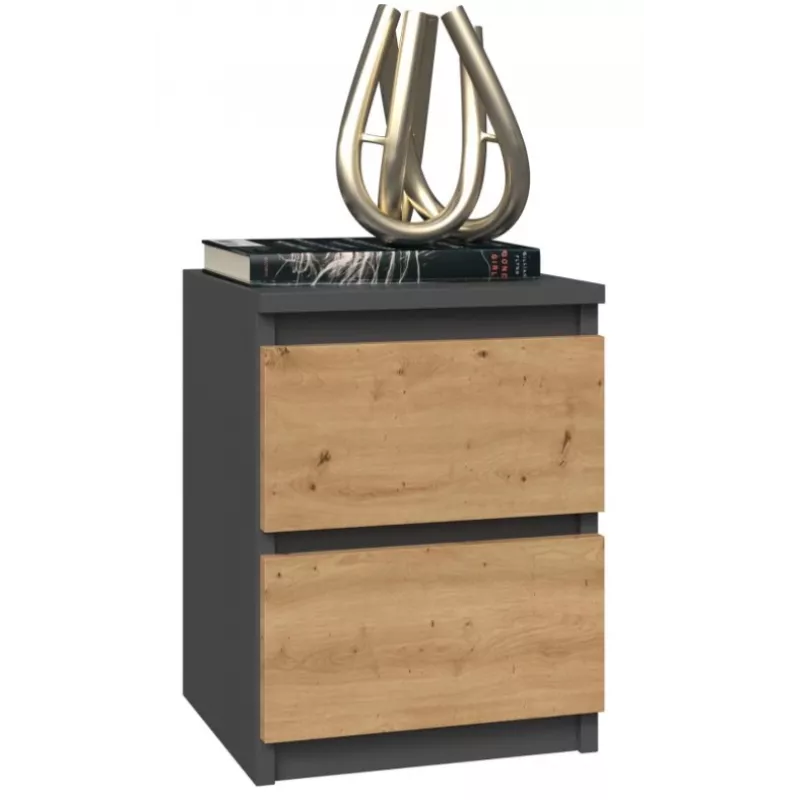 Mesita de noche Topeshop M2 ANTRACYT/ARTISAN 2 cajones antracita roble madera