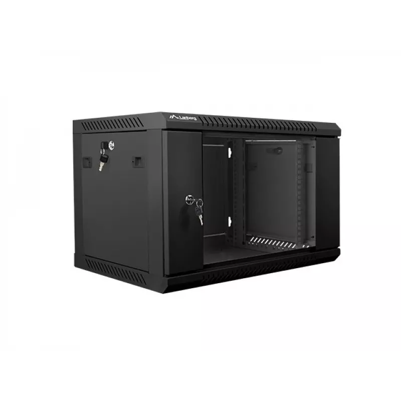 Lanberg WF01-6406-10B armario rack mural de 19 pulgadas, 6U, 600x450x368 mm, puerta de cristal, 60 kg, negro