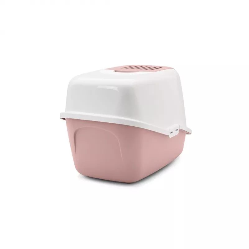 Bandeja arenero cubierta para gatos Savic Nestor blanco-rosa, bandeja cerrada con tapa, 56×39×38,5 cm
