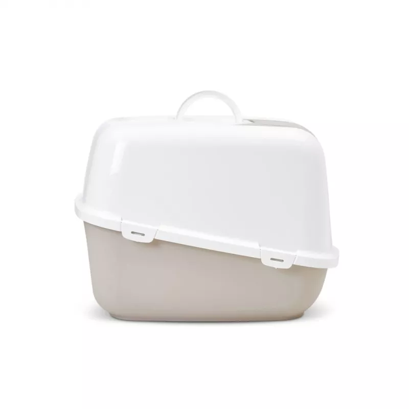 Arenero cubierto para gatos Savic Nestor Jumbo, plástico, 66,5×48,5×46,5 cm, café/blanco