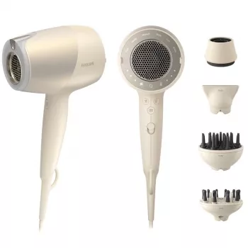 Secador de pelo Philips Serie 9000 BHD829/00, 1800 W, iónico, 3 niveles de calor/3 de velocidad, 4 boquillas (concentrador, difusor), beige