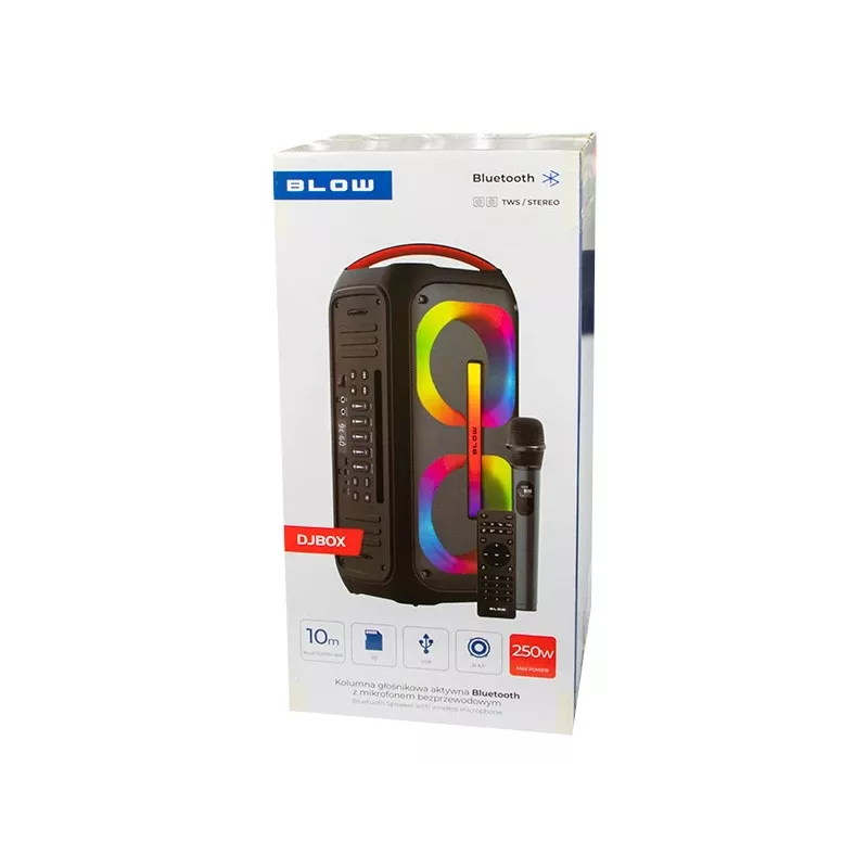 BLOW DJBOX 30-392# altavoz Bluetooth 250 W con mando a distancia y micrófono, USB, microSD, AUX, TWS, batería integrada, negro