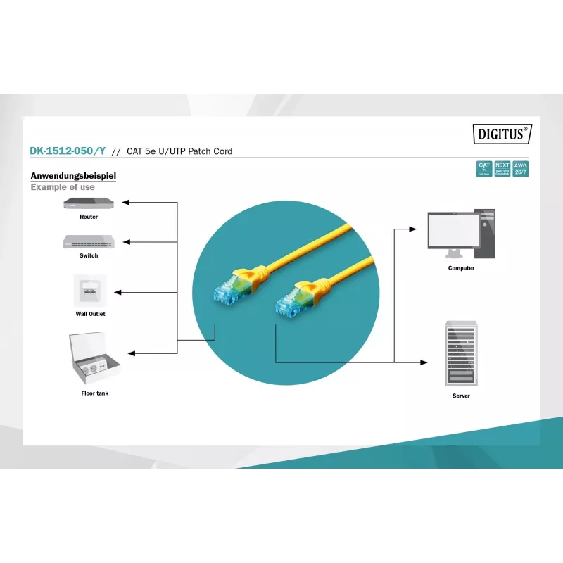 Cable de parcheo Digitus CAT 5e U/UTP DK-1512-050/Y 5 m amarillo